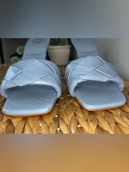 Vince Camuto Light Blue Woven Slide Heels - Picture 6 of 15